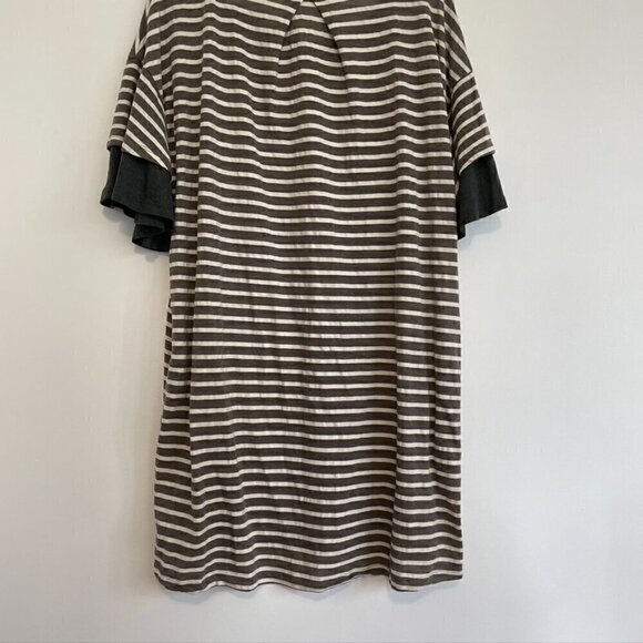 UMGEE Gray Cream Ivory Striped Short Sleeve Cotton Mini T-Shirt Dress / Tunic L - Picture 12 of 14